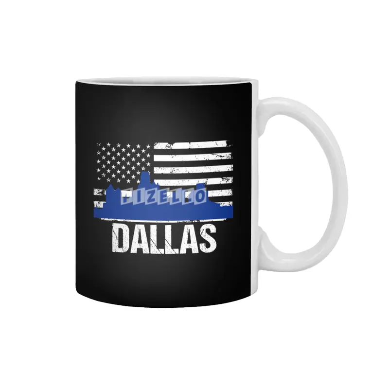 Dallas Skyline Silhouette on Distressed American Flag Beyaz Kupa