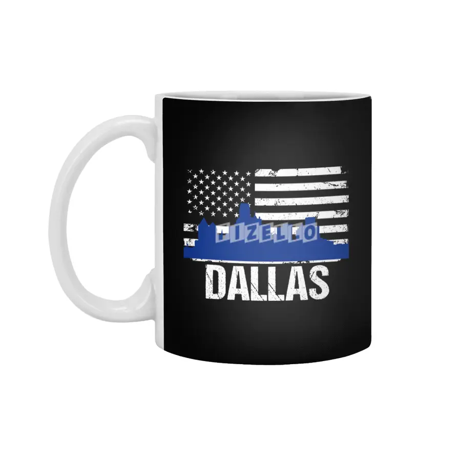 Dallas Skyline Silhouette on Distressed American Flag Beyaz Kupa