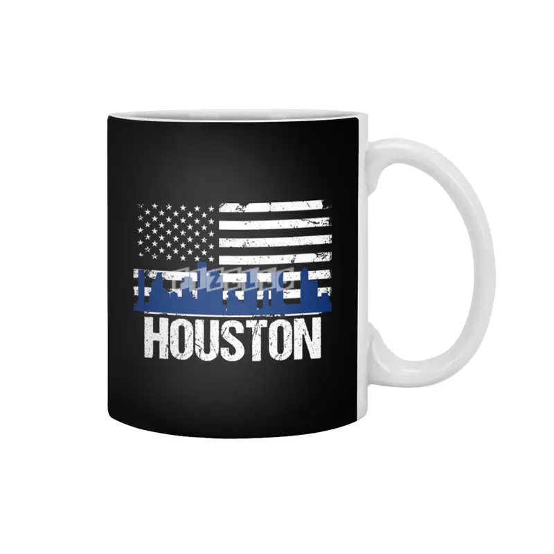 Houston Skyline Silhouette on Distressed American Flag Beyaz Kupa