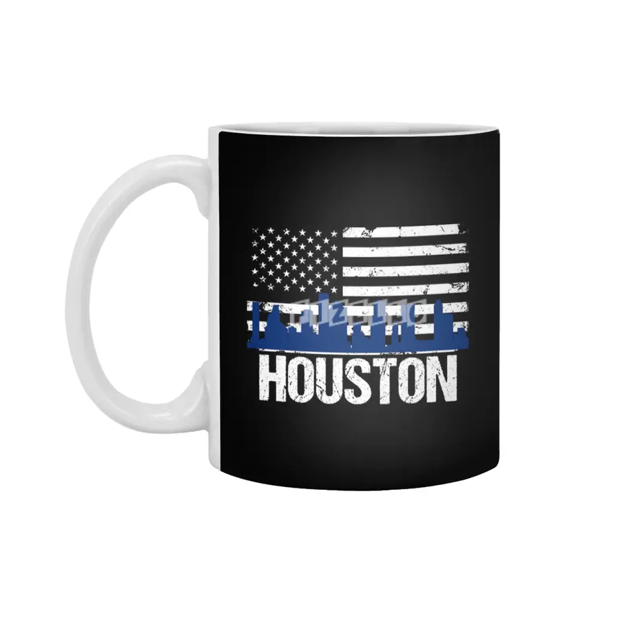 Houston Skyline Silhouette on Distressed American Flag Beyaz Kupa