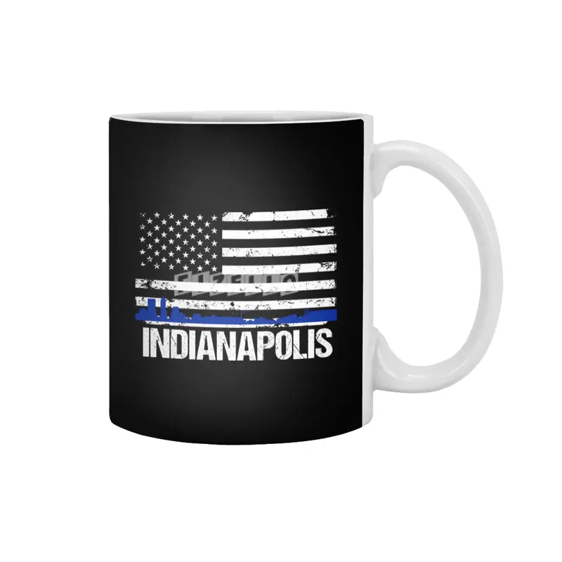 Indianapolis Skyline Silhouette on Distressed American Flag Beyaz Kupa