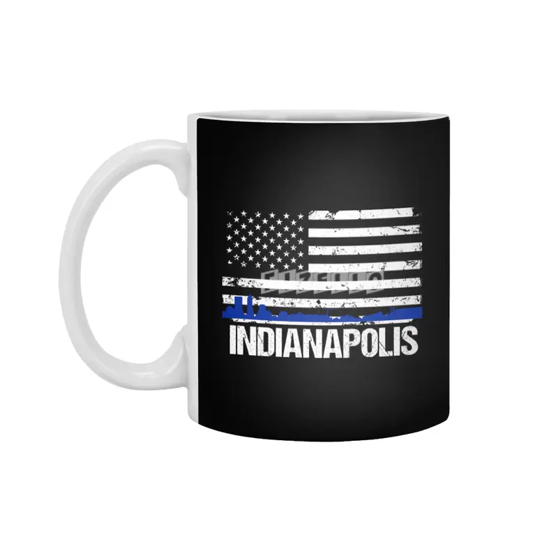 Indianapolis Skyline Silhouette on Distressed American Flag Beyaz Kupa