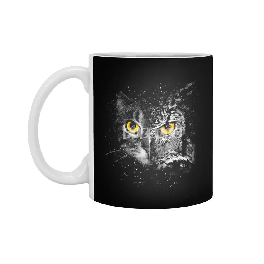Cat and owl face Beyaz Kupa