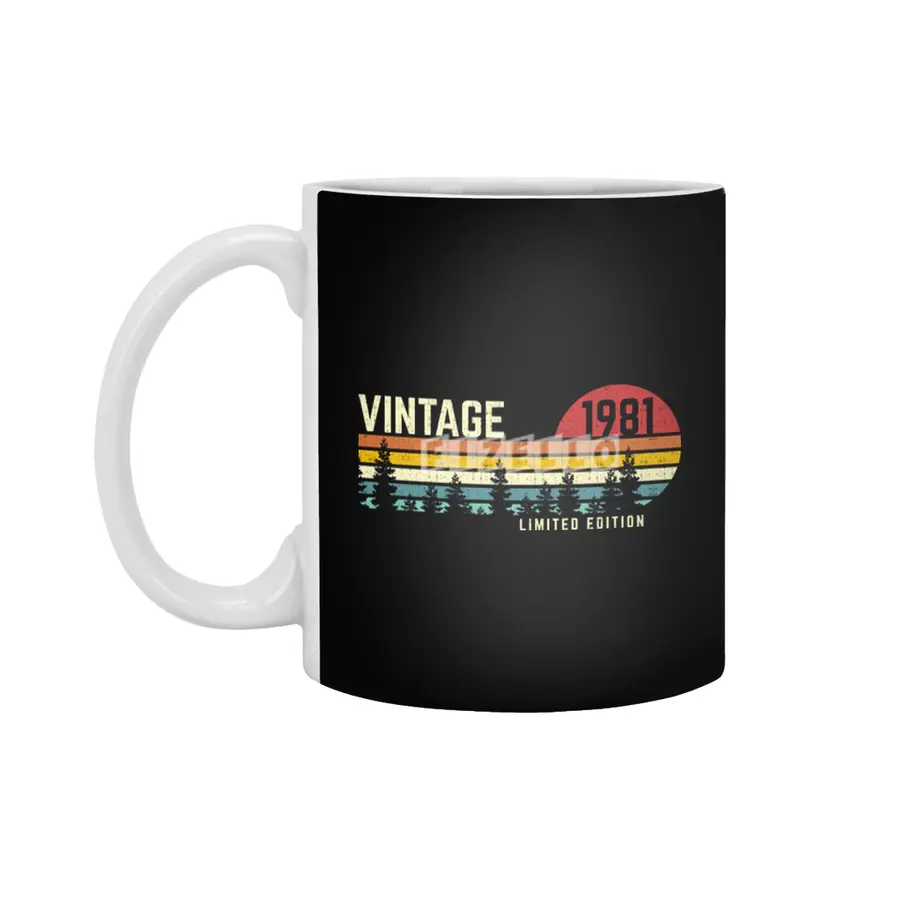 cool vintage sunset 1981 limited edition 40th birthday 40 year old retro classic cute design Beyaz Kupa