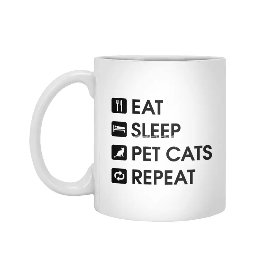 Pink Stars: Eat Sleep Pet Cats Repeat Beyaz Kupa