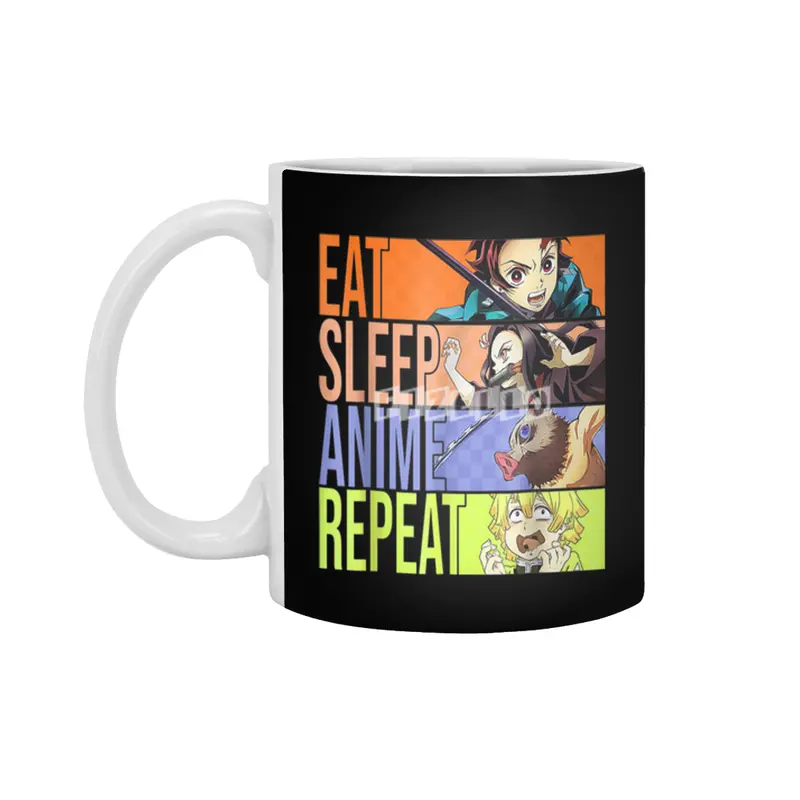Graphic Slayer Demon Anime Eat Sleep Anime Repeat T-Shirt Beyaz Kupa