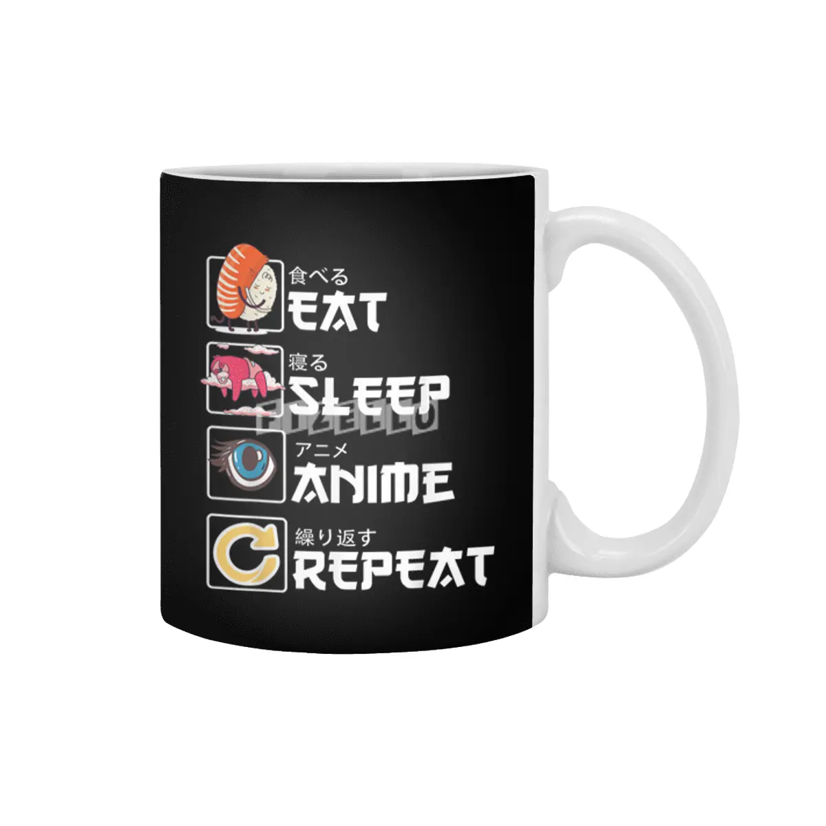 Kawaii Manga Sushi - Eat Sleep Anime Repeat - Cute Anime Beyaz Kupa