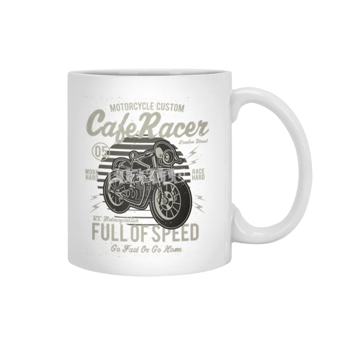 Biker Cafe Racer Full Of Speed Motorcycle Custom Work Hard - Race Hard Beyaz Kupa