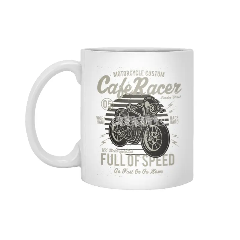 Biker Cafe Racer Full Of Speed Motorcycle Custom Work Hard - Race Hard Beyaz Kupa