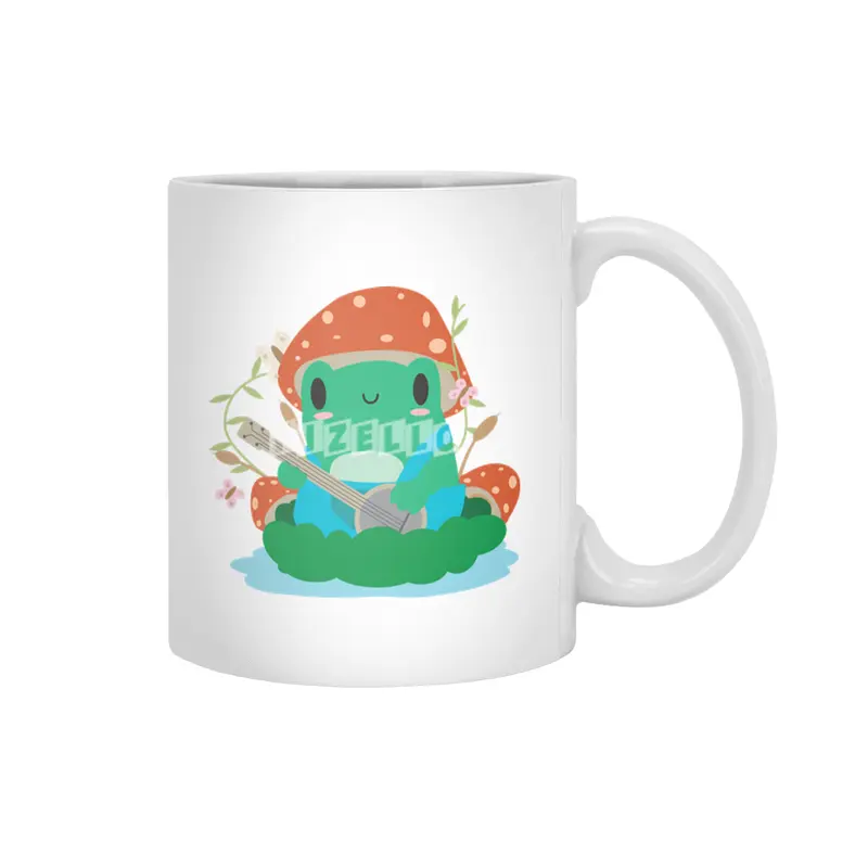 Cottagecore Aesthetic Frog Mushroom Hat Banjo Kawaii Beyaz Kupa