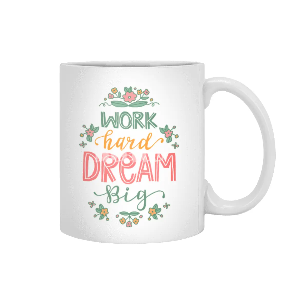 Motivational Work Hard Dream Big Lettering Beyaz Kupa