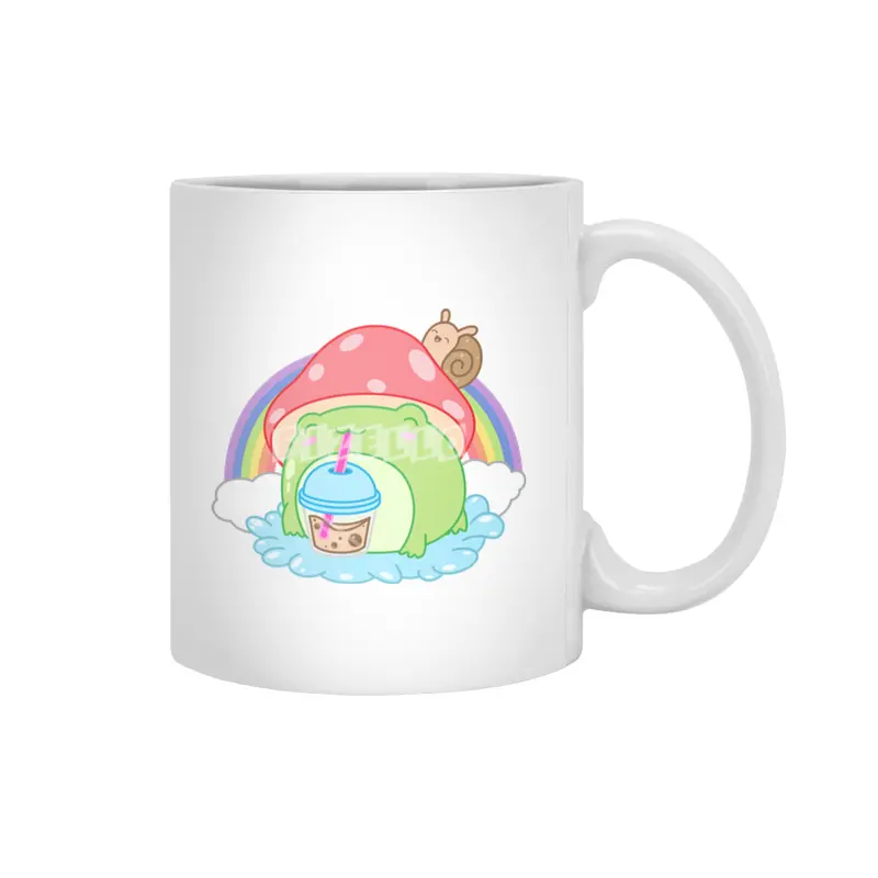 Frog Boba Bubble Tea Kawaii Anime Japanese Mushroom Snail Beyaz Kupa