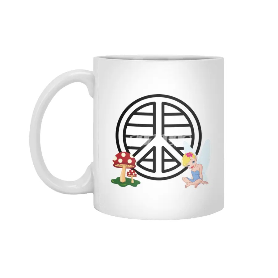 Fairy & Mushroom Peace Symbol Beyaz Kupa
