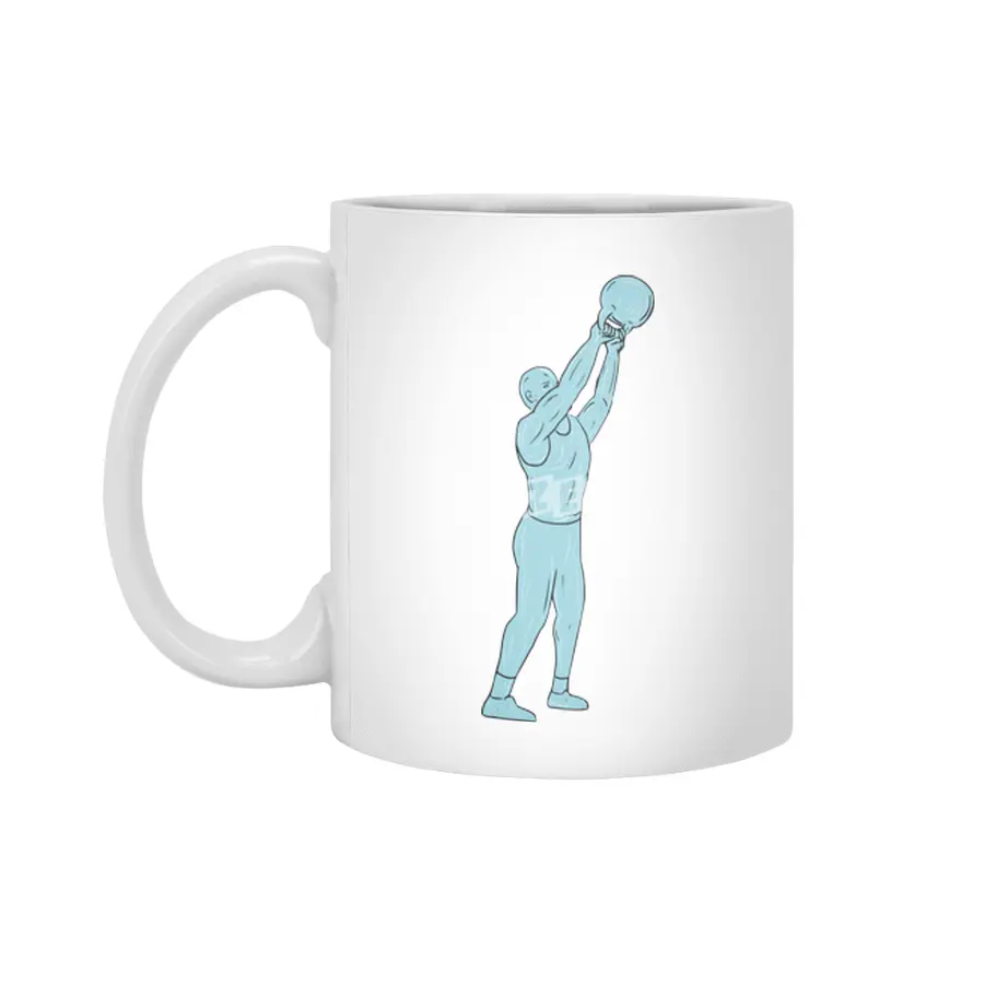 Athlete Fitness Kettlebell Swing Drawing Beyaz Kupa