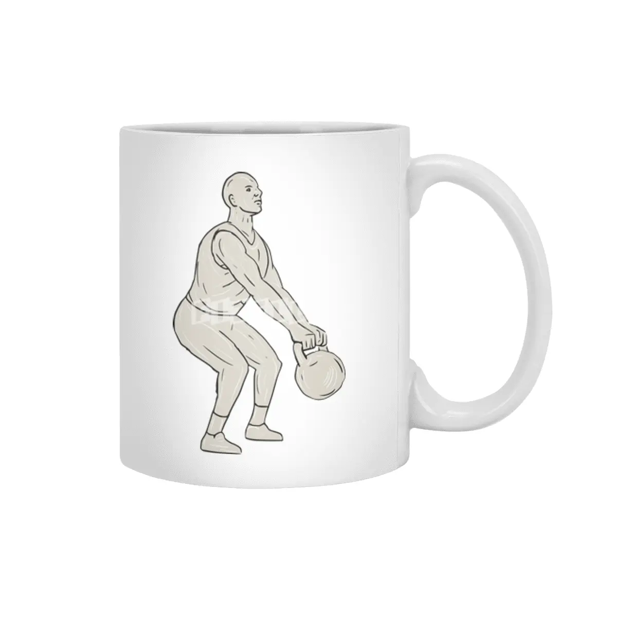 Athlete Fitness Squatting Kettlebell Drawing Beyaz Kupa