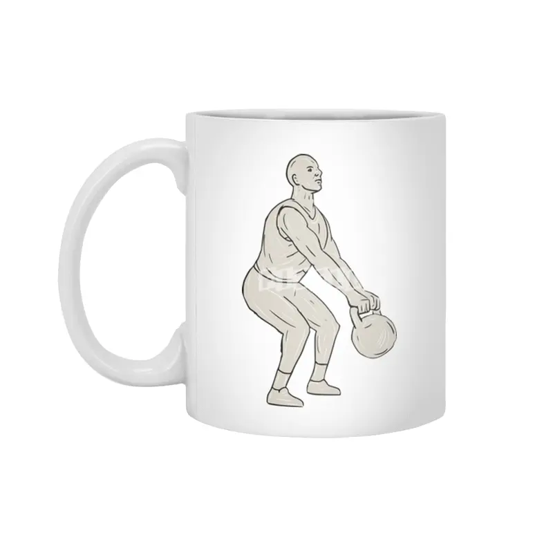 Athlete Fitness Squatting Kettlebell Drawing Beyaz Kupa