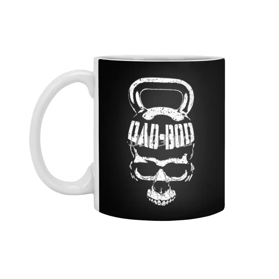 Dad Bod Kettlebell Skull Funny Halloween Gym Fitness Workout Beyaz Kupa