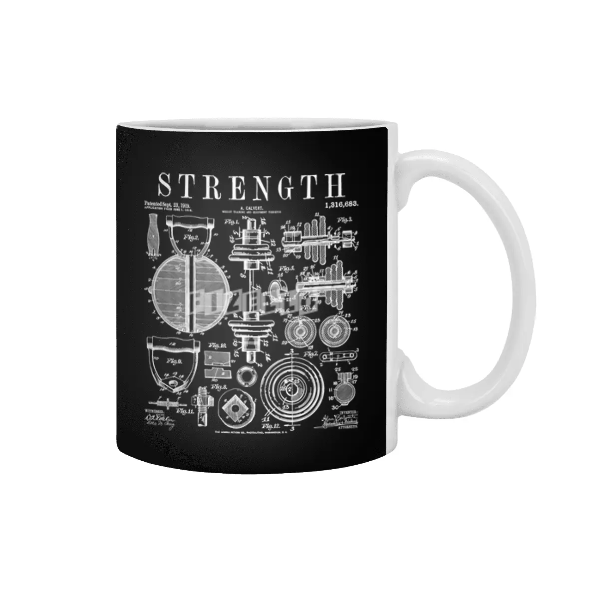 Gym Fitness Workout Dumbbell Kettlebell Vintage Patent Print Beyaz Kupa