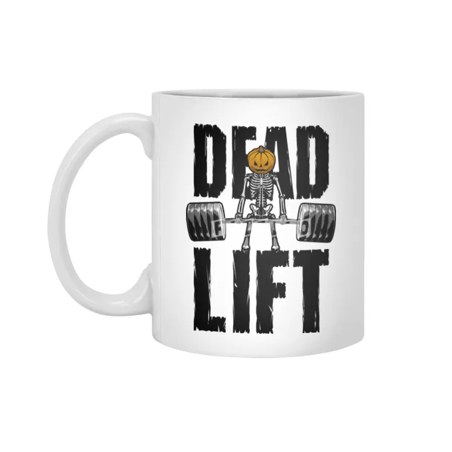 Halloween Gym Deadlift Skeleton Pumpkin Goth Fitness Workout Beyaz Kupa