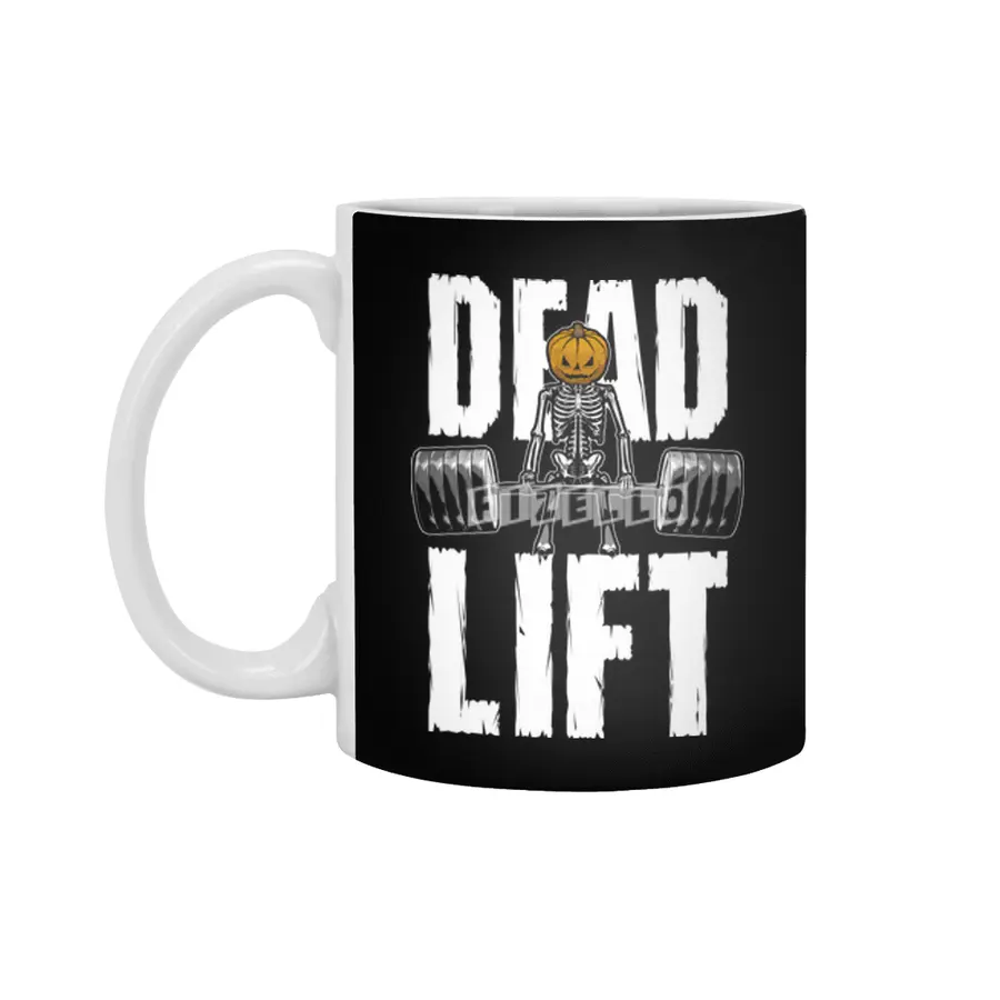 Halloween Gym Deadlift Skeleton Pumpkin Goth Fitness Workout Beyaz Kupa