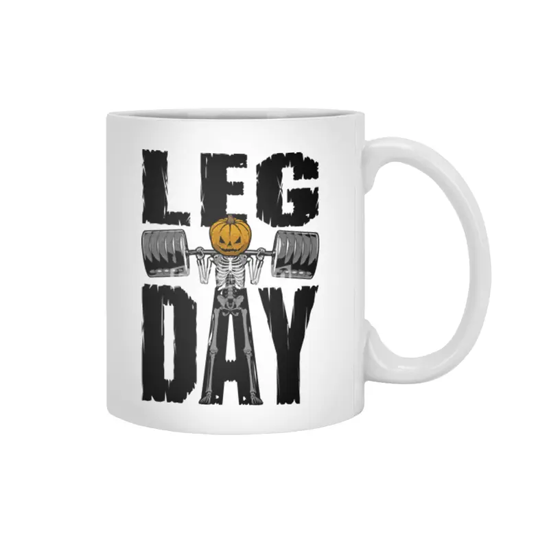 Halloween Gym Leg Day Skeleton Pumpkin Goth Fitness Workout Beyaz Kupa