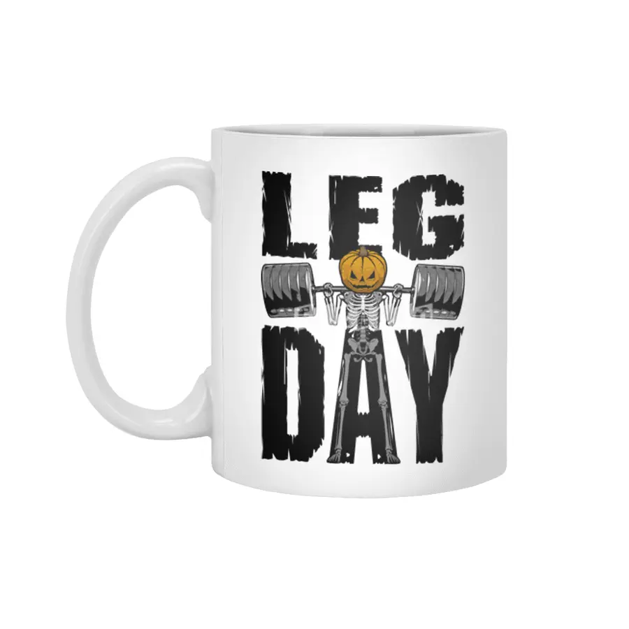 Halloween Gym Leg Day Skeleton Pumpkin Goth Fitness Workout Beyaz Kupa