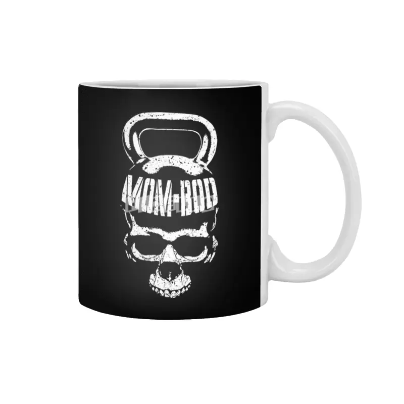 Mom Bod Kettlebell Skull Funny Halloween Gym Fitness Workout Beyaz Kupa