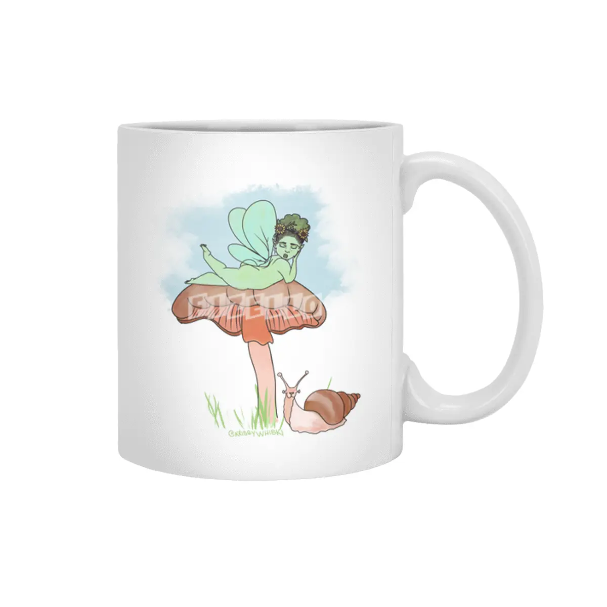 Fairie on Mushroom with Snail Friend Beyaz Kupa