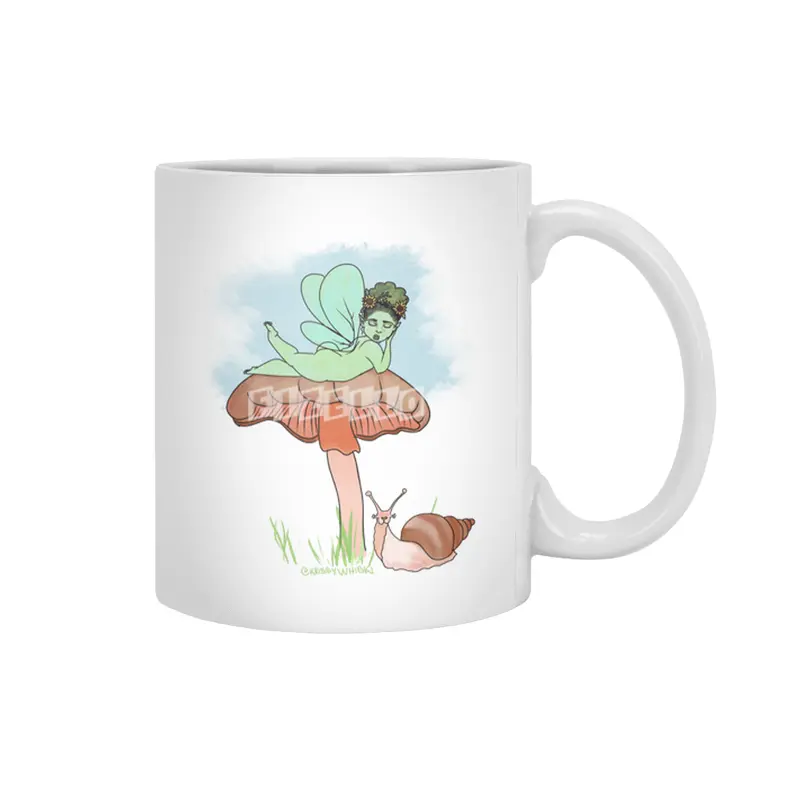 Fairie on Mushroom with Snail Friend Beyaz Kupa