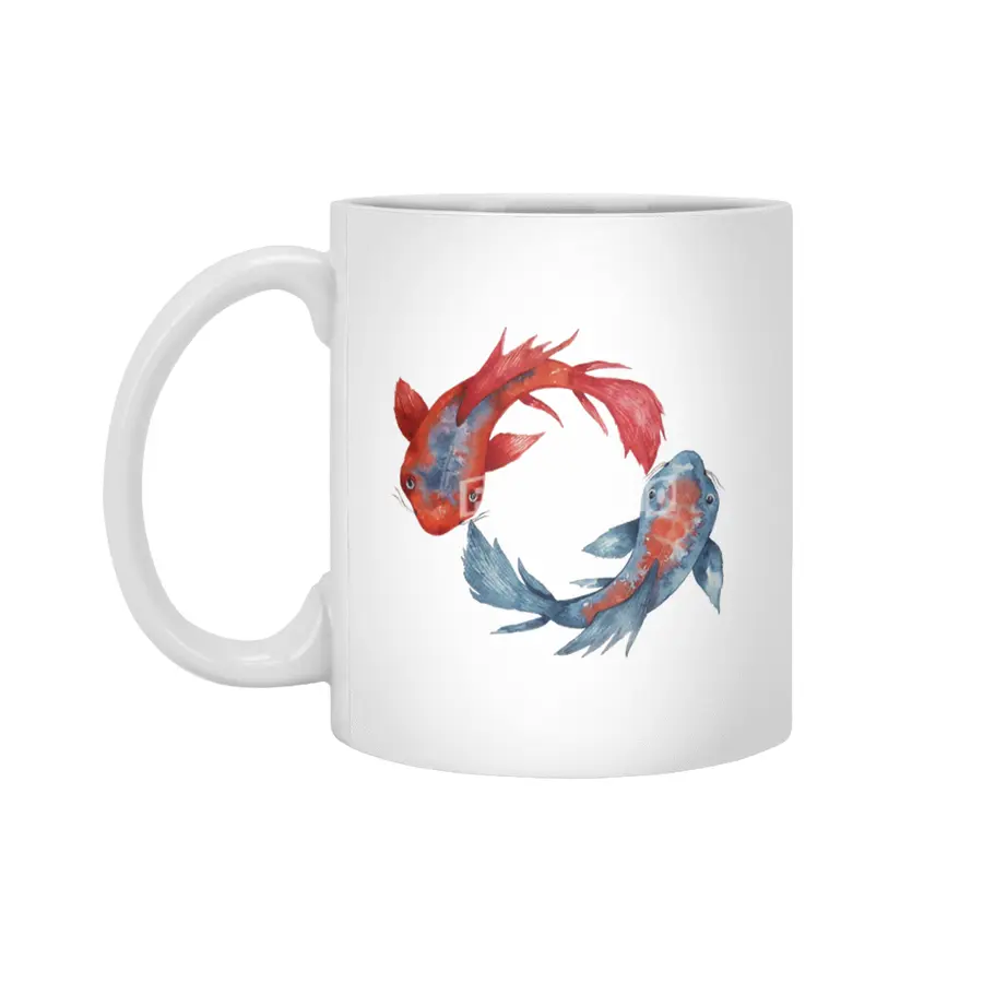 Yin Yang Koi Fish Beyaz Kupa