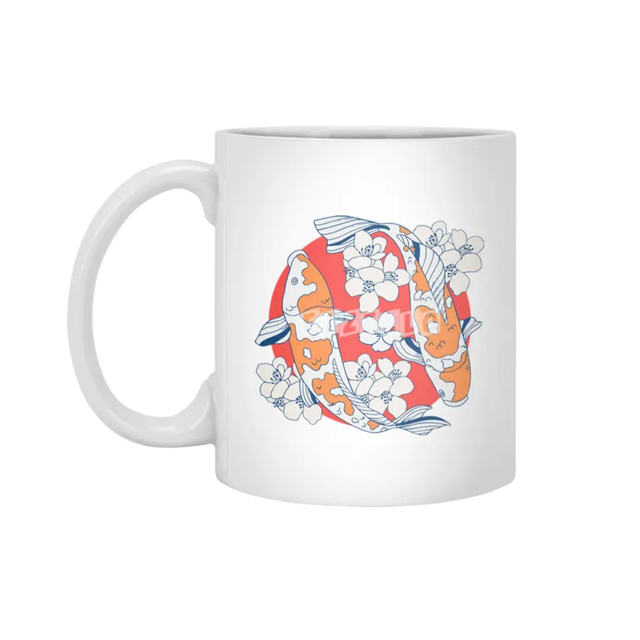 Colorful koi fish and flower Beyaz Kupa