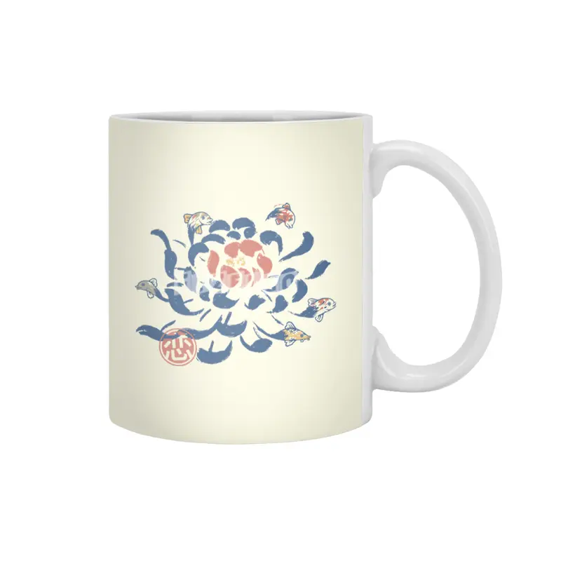 Vintage Japanese Flower Koi Beyaz Kupa