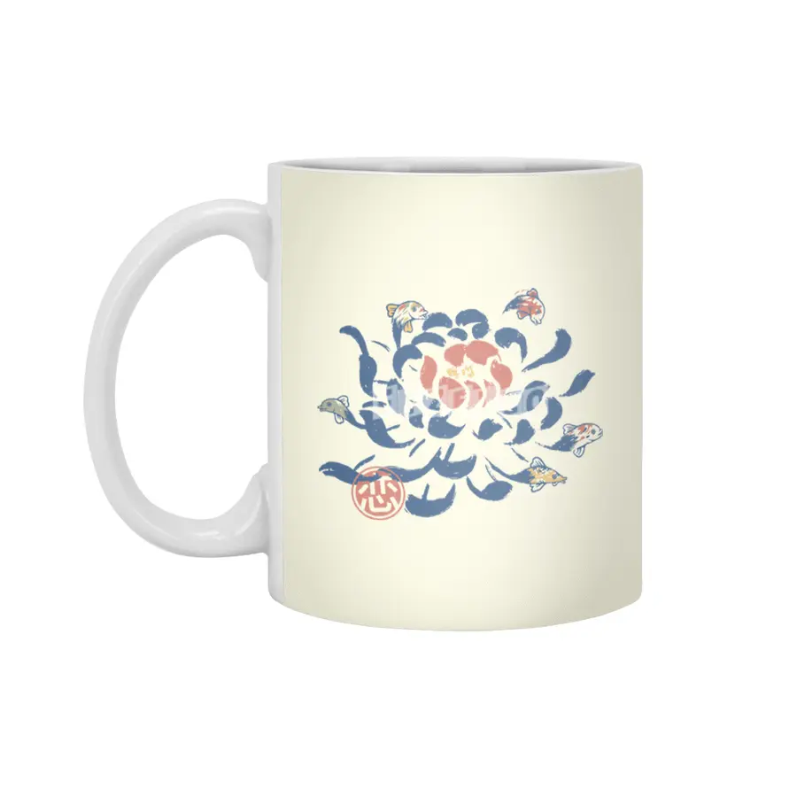 Vintage Japanese Flower Koi Beyaz Kupa