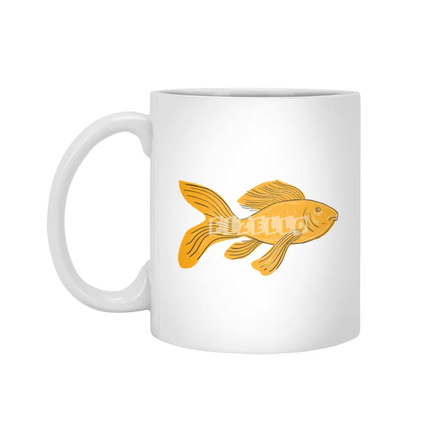 Gold Butterfly Koi Swimming Drawing Beyaz Kupa