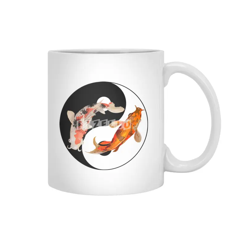 Yin Yang Carp Balance Taijitu Japanese Nishikigoi Koi Fish Beyaz Kupa