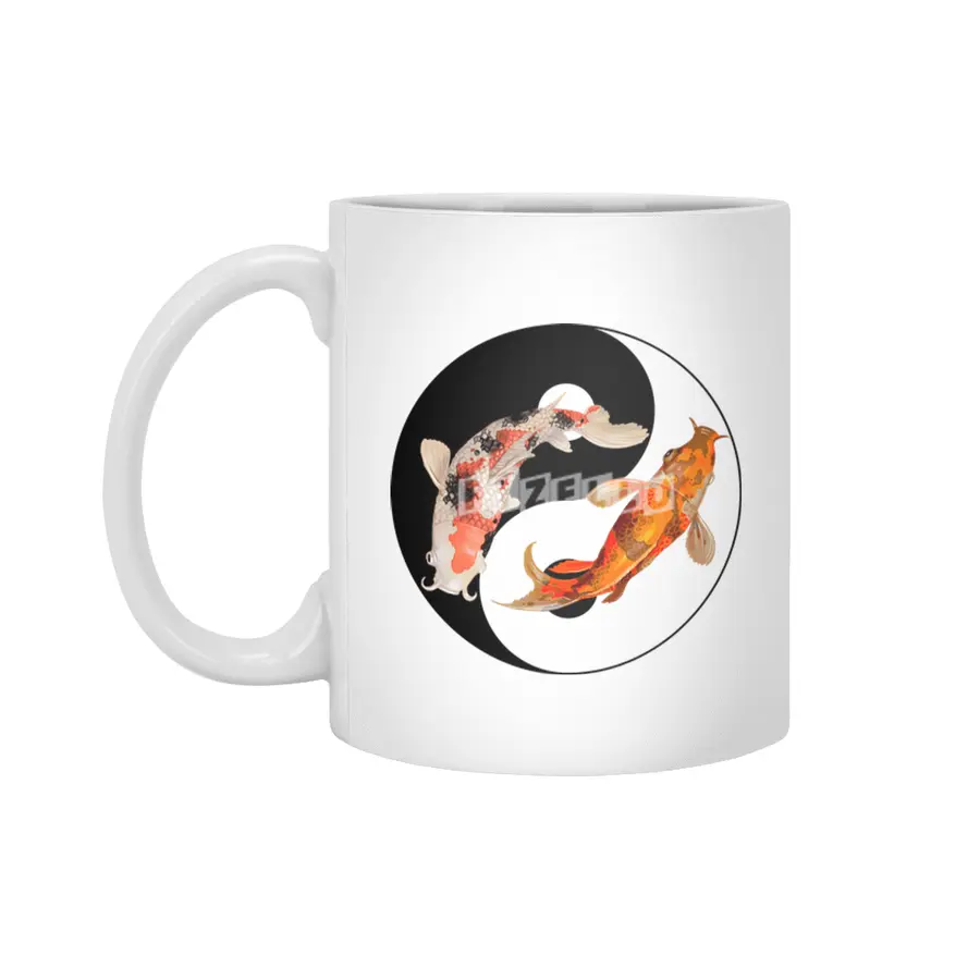 Yin Yang Carp Balance Taijitu Japanese Nishikigoi Koi Fish Beyaz Kupa