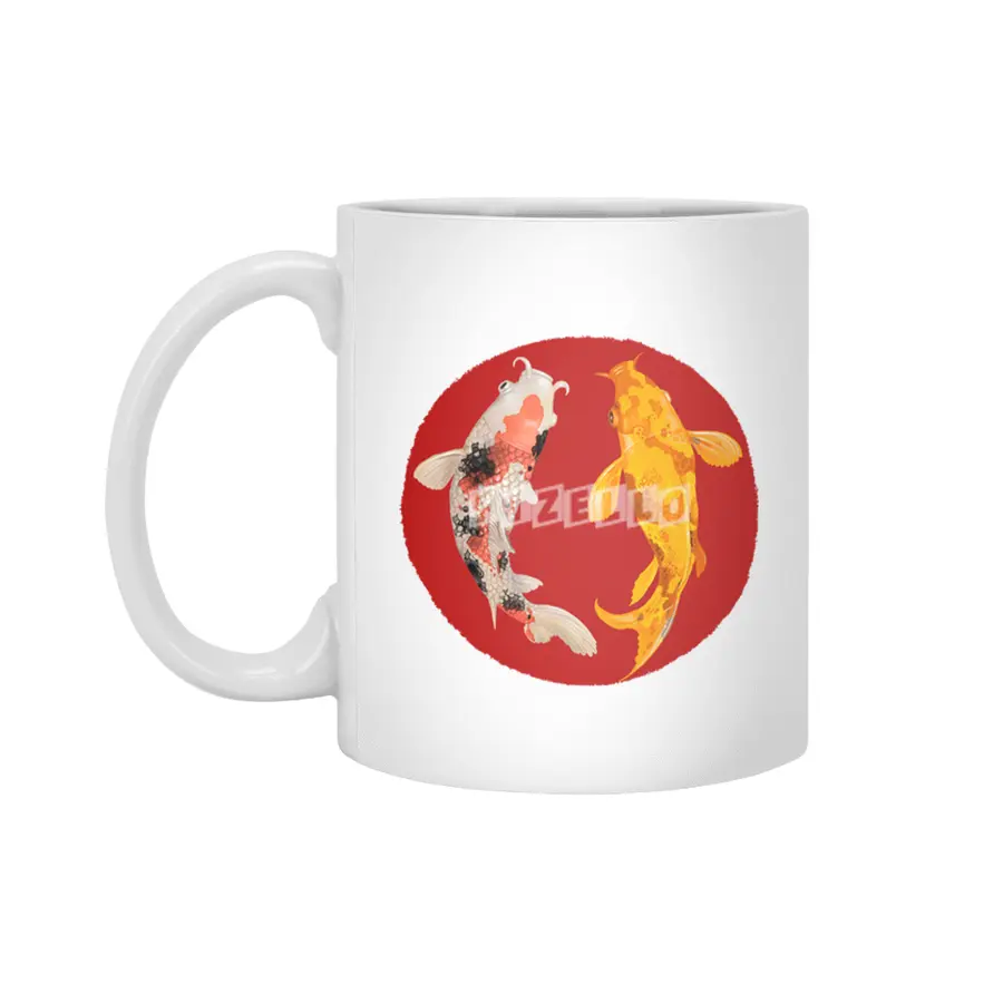 Yin Yang Carp Balance Taijitu Nishikigoi Japanese Koi Fish Beyaz Kupa