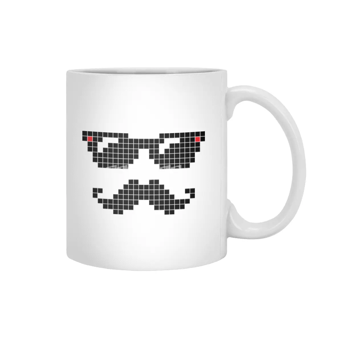 Pixelated hipster geek with sunglasses and mustache Beyaz Kupa