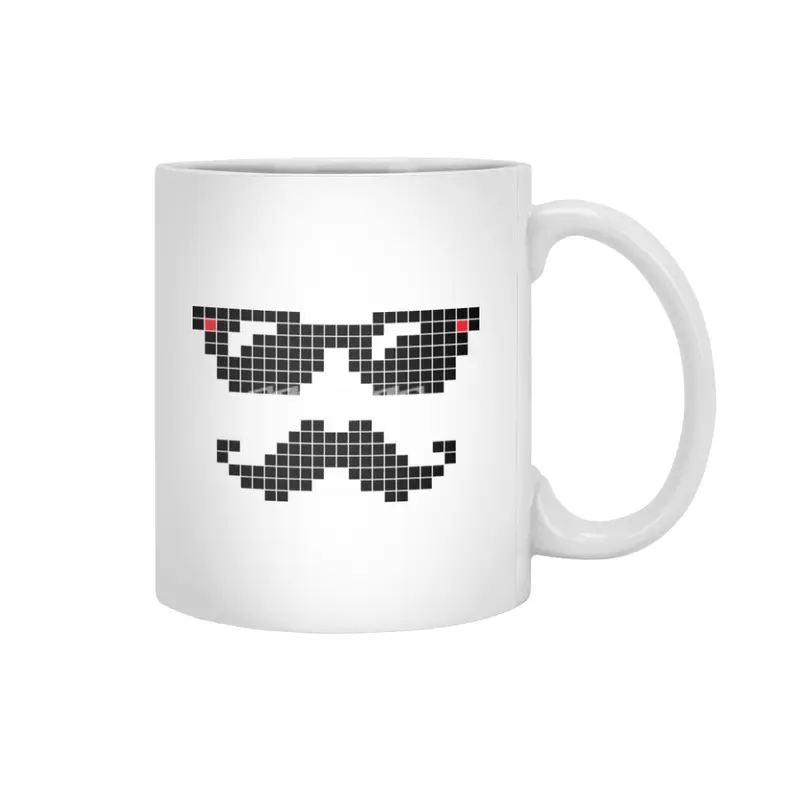 Pixelated hipster geek with sunglasses and mustache Beyaz Kupa