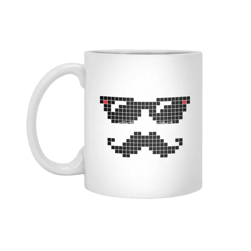 Pixelated hipster geek with sunglasses and mustache Beyaz Kupa