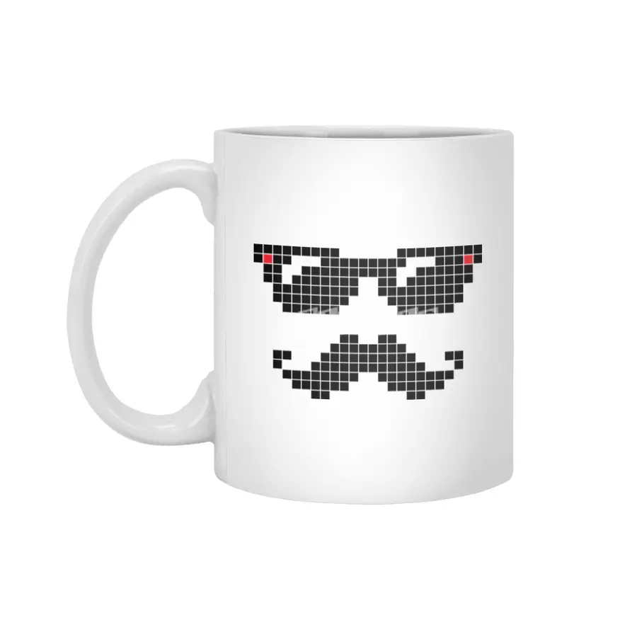 Pixelated hipster geek with sunglasses and mustache Beyaz Kupa