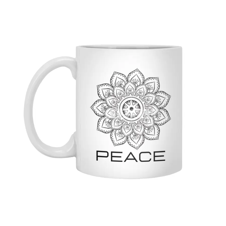Peace Mandala | Yoga | Pilates | Rave | Floral Beyaz Kupa