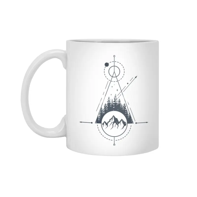 Modern Geometric Nature Mountains Adventure Shapes Beyaz Kupa