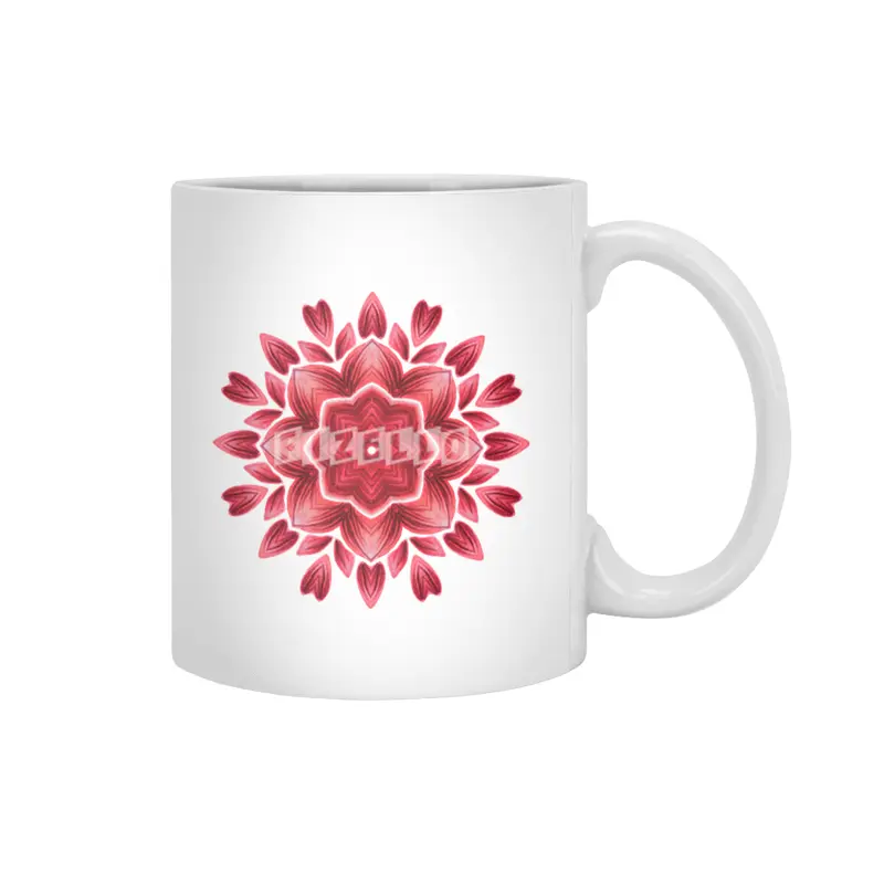 Abstract Watercolor Rose Petal Floral Mandala Beyaz Kupa
