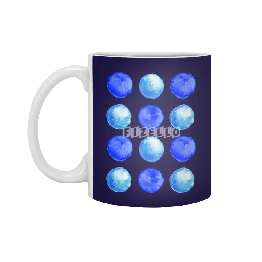 Blue Large Watercolor Dots Pattern Beyaz Kupa