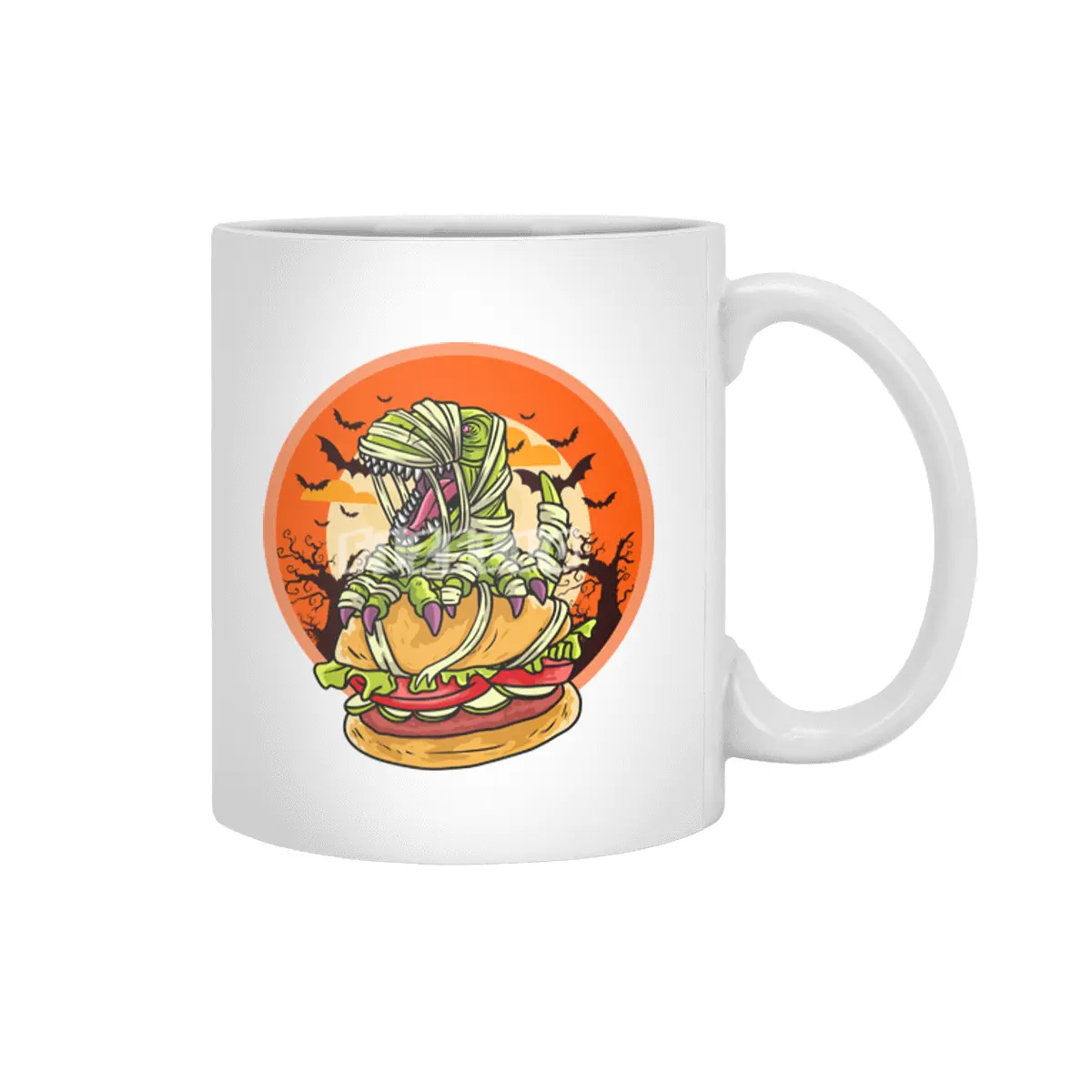 Cute Spooky Halloween Mummy T-Rex with Burger Beyaz Kupa