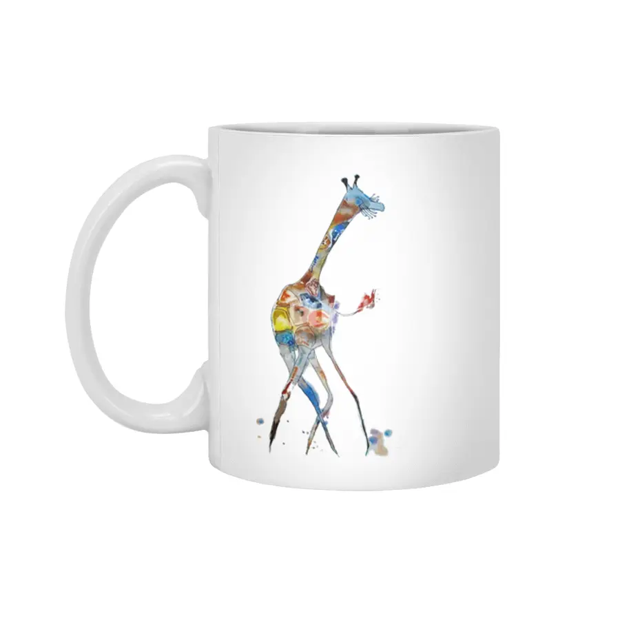 Dancing Giraffe watercolor illustration Beyaz Kupa