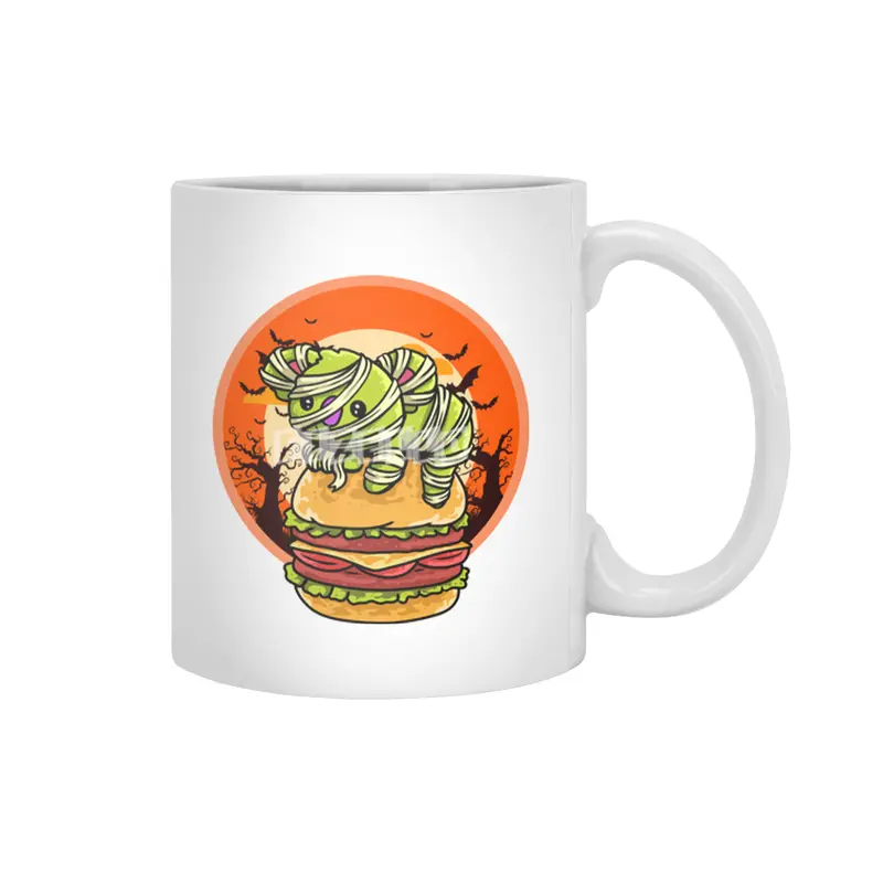 Cute Spooky Halloween Mummy T-Rex with Burger Beyaz Kupa