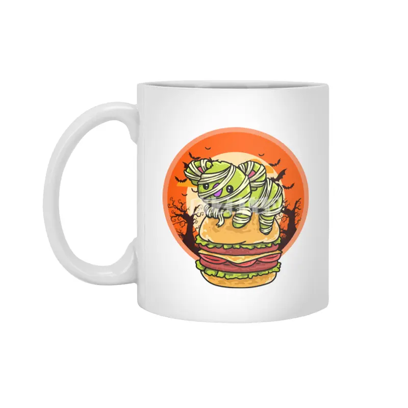 Cute Spooky Halloween Mummy T-Rex with Burger Beyaz Kupa