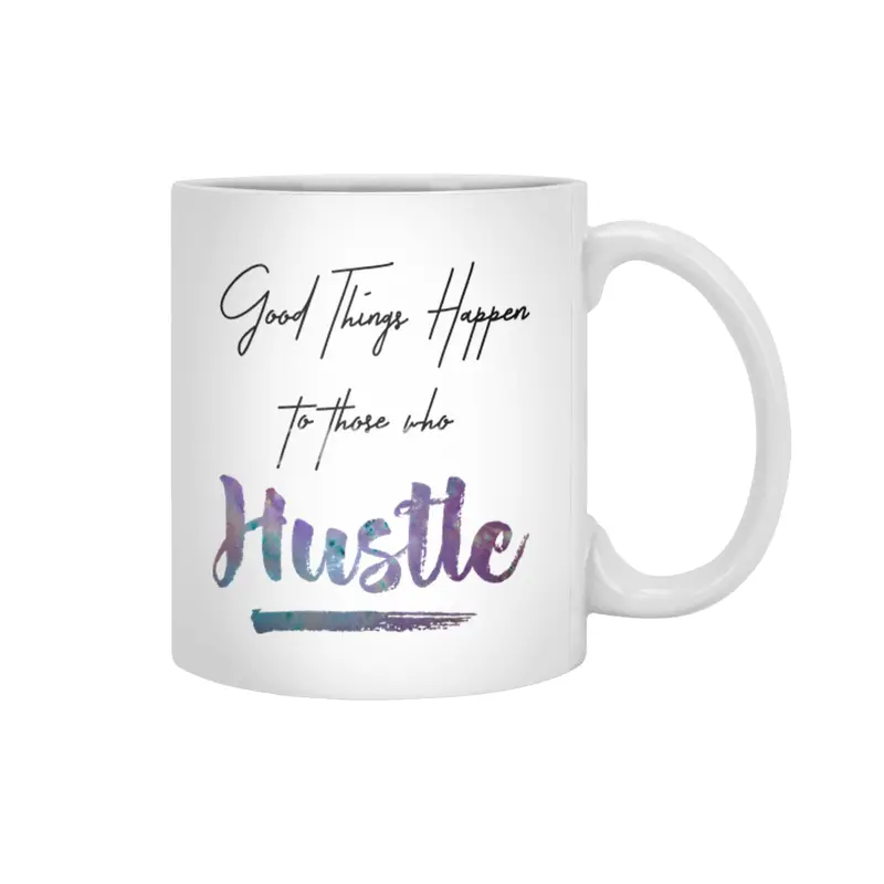 Hustle Watercolor Brush Lettering Inspirational Quote Wall Art Beyaz Kupa